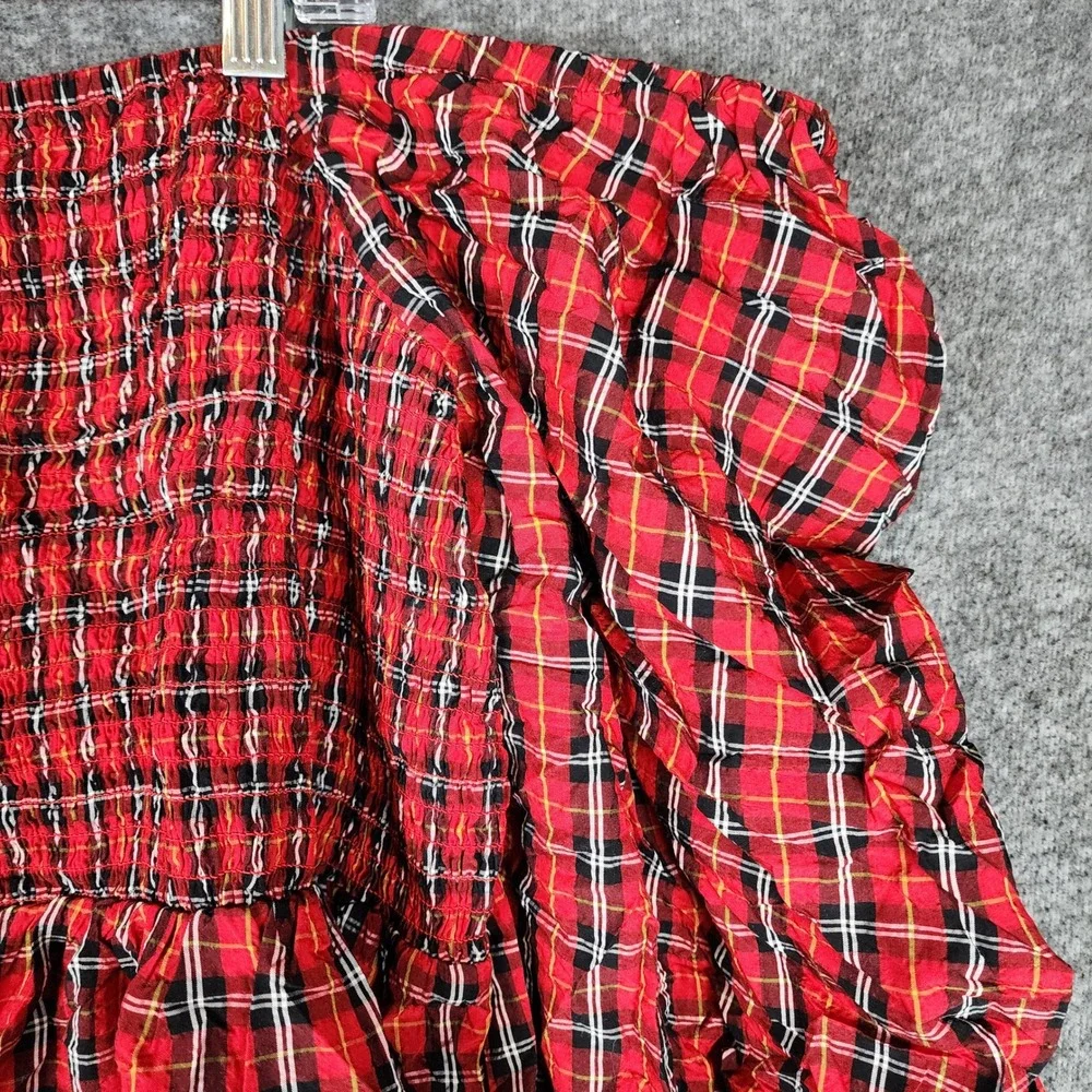 Old Navy Top Womens XXL Smocked Off-the-Shoulder Red Plaid Long Sleeve EUC